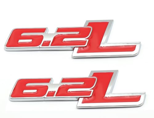 Image of 2Pc 6.2L Emblems Engine Name 3D Metal Badge Aluminum Adhesive Sticker Decal Fit for 150 (Silver Red)