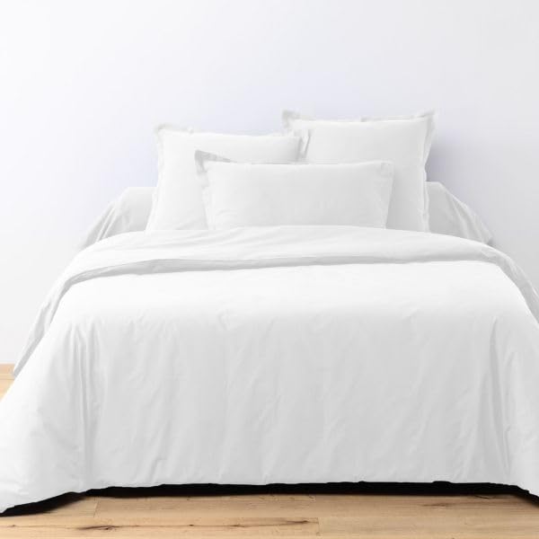 Housse de Couette 240x260 cm + 2 taies d'oreiller 63x63 cm Coton 57 Fils Blanc