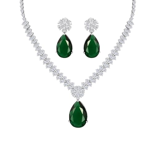 Image of ASMITTA Jewellery American Diamond Necklace Set Rhodium Plated Choker Necklace with Earrings for Weddings, Parties & Festivals