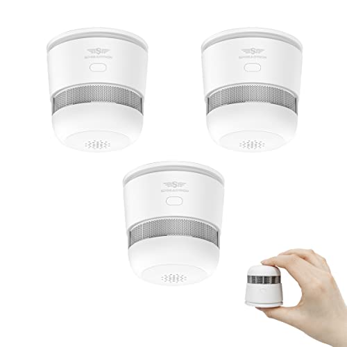 Mini Smoke Alarm Detector,10-Year Battery Mini Fire Alarm, Standalone Photoelectric Fire Detector, CE Certified Smoke Detector with 3M Adhesive Tape, SP-ZR170S, 3-Pack…
