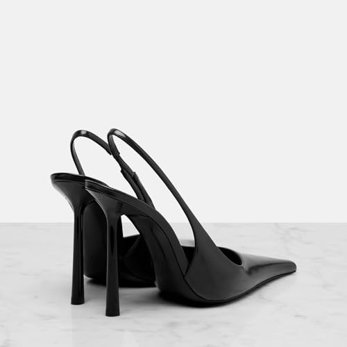 THESHY Women's Pointed Toe Slingback Heels Stiletto High Heel Faux Leather Stretch Strap Slip-on Backless Pumps Fashion Dress Shoes for Women3