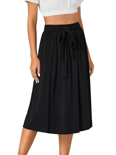 OPOIPIN Women's Casual Tie Front High Waist Pleated A-Line Skirt with Pockets3