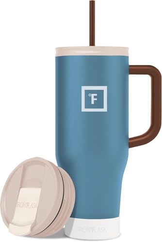 Image of IRON FLASK 40 oz Co-Pilot Insulated Travel Mug | Insulated Travel Mug with Straw & Flip Cap Lids - Cup Holder Fit, Leakproof, BPA Free, Protective Boot (Desert Oasis)