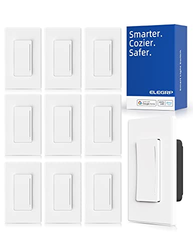 ELEGRP Smart Dimmer Light Switch DTR30, Single Pole or 3 Way, 2.4GHz Wi-Fi Touch Dimmer Compatible with Alexa/Google Assistant, Needs Neutral Wire, No Hub Required, UL and FCC Listed, White, 10 Pack