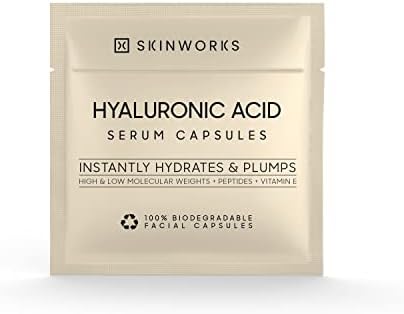 SKINWORKS Hyaluronic Acid Serum for Face, with Vitamin E, Anti Aging Serum for Fine Lines & Wrinkles, Hydrating Serum, Face Moisturizer to Plump and Repair Dry Skin, Unscented, Gel, 5 Individual Capsules