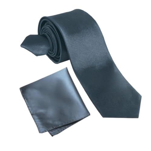 Image of Men's Satin Slim Necktie for Formal Wear | Premium Solid Tie for Office, Wedding, Business Meetings, Party & Interview | Stylish Silk Feel Neck Tie for Men with Pocket Square