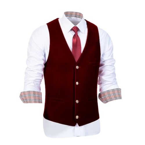 Wehilion Velvet Men's Vest V Neck 4 Button Slim Fit Dress Suit Vest Waistcoat Modern Fit3