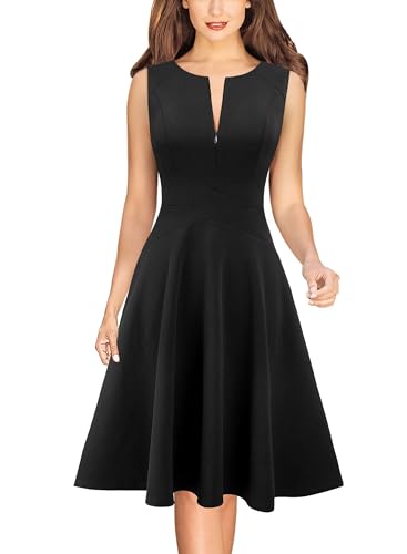 Image of VFSHOW Womens Front Zipper Work Business A-Line Dress Elegant Professional Office Career Church Fit and Flare Skater Dresses