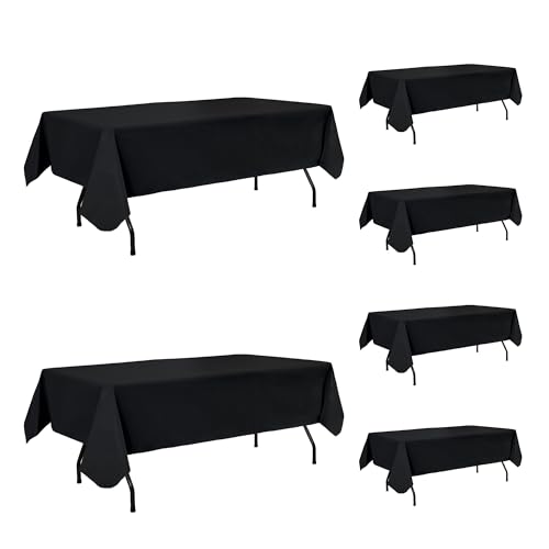 Enjoyidea Vinyl Tablecloth with Flannel Backing-6 Pack Black 60x102 Inch Outdoor Waterproof Rectangle 6 Foot Plastic Table Cloths Sheets-Wipeable Heavy Duty Oilcloth for Picnic Party Camping Dining