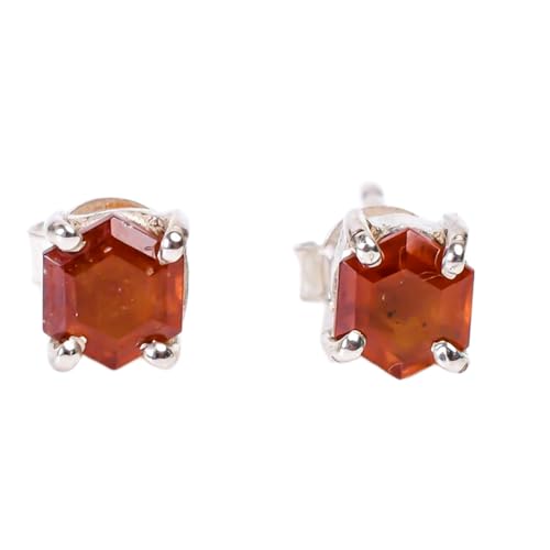 Grenat hessonite boucles d'oreilles hexagonales argent femme