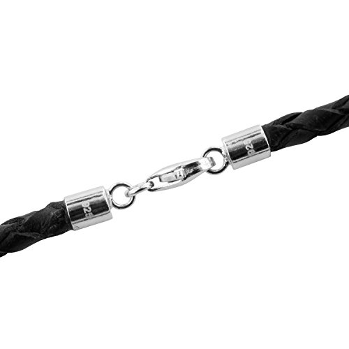 Auroris Geflochtene Echtleder-Kette schwarz Dicke 3mm mit Karabinerverschluss aus 925 Sterling-Silber Länge: 45cm