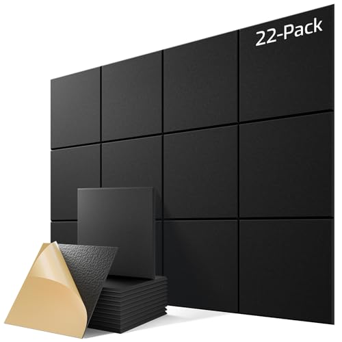 22 Pack Self-Adhesive Acoustic Panels, 12" X 12" X 0.4"