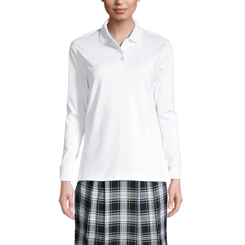 Lands' End Women's Long Sleeve Feminine Fit Interlock Polo Shirt X-Small White