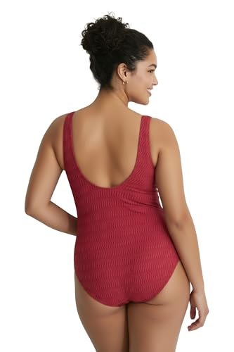 Ulla Popken Damen große Größen Übergrößen Plus Size Badeanzug, Struktur, ohne Softcups, V- Ausschnitt dunkle Himbeere 48 847135530- 48-2