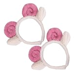 CALLARON Diadema de Maquillaje de Cosplay Orejas y Cuernos de Oveja de Peluche Rosa, 2 Piezas, Accesorios Cabello Festivos para Fiestas y Sesiones Fotográficas