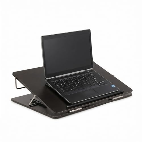 Image of Goodwill Tech Wooden Laptop Desk Table Top with Adjustable Height, Foldable, Writing, Drwaing Desk Stand for Study, Office (Black, 15 x 21 inches)