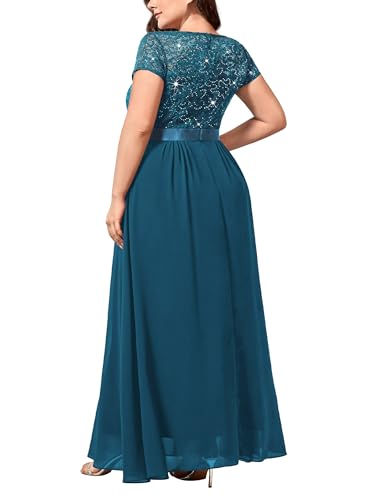Image of Miusol Women's Plus Size Sequin Floral Lace V Neck Formal Gowns Evening Party Chiffon Maxi Dress