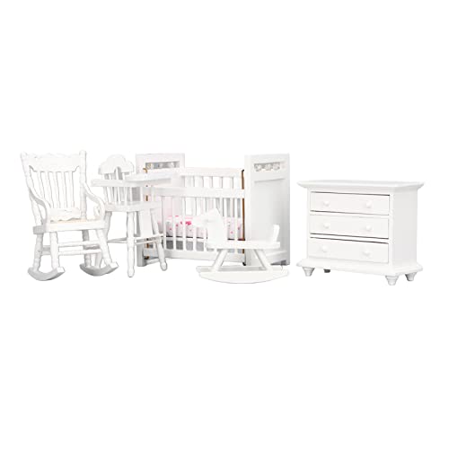 Generic Muebles de Casa de Muñecas en Miniatura, Juego de Gabinete de Mecedora para Cuna de bebé Realista para Amantes de Las Artes y Manualidades, Escena de Simulación