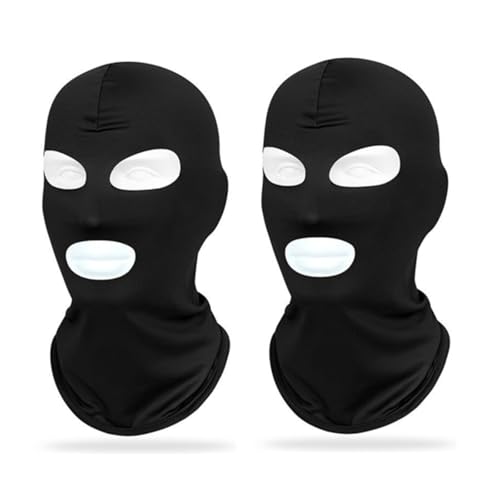 Image of 2Pcs 3 Hole Full Face Mask, Black Balaclava Seamless Face Ski Mask for Motorcycle Bike Hunting Cycling Cap Halloween (US, Alpha, One Size, 3 Hole Black-2pcs)