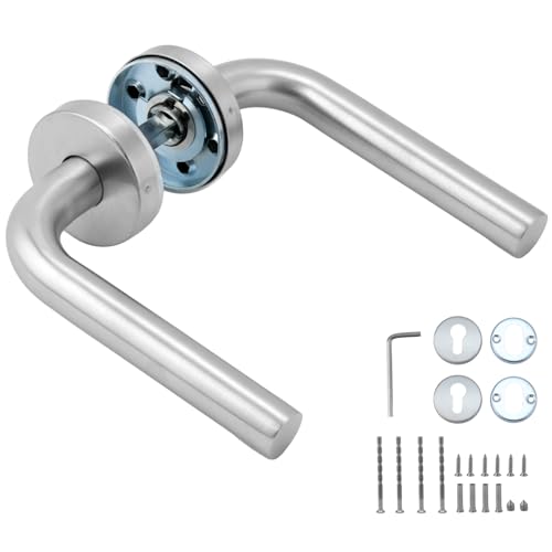 QWORK® Drückergarnitur aus Rostfreiem Edelstahl für Türstärken 35-62mm, Schraubenabstand 45mm - Geeignet für Gartentor, Haustür, Nebeneingangstür