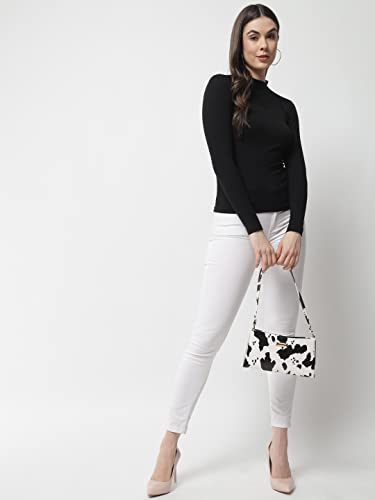 Image of POPWINGS Ribbed Black Full Sleeve Neck Design Top