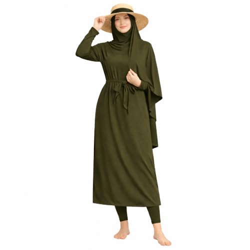 Burkini Femme 5 Pièces Long – Maillot de Bain Modeste Jilbeb – Robe de Bain Islamique Couvrante Anti-UV – Tenue de Plage Confortable et Élégante