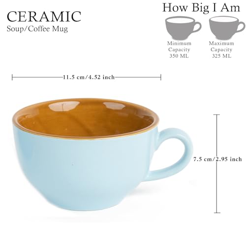 Image of Bodhi House Ceramic Coffee Wide Large Mug with Handle - Set of 1, 350Ml Glossy Finish | Bone Ash Free & Microwave Safe | for Cappuccino, Latte, Green Tea - Arctic Blue