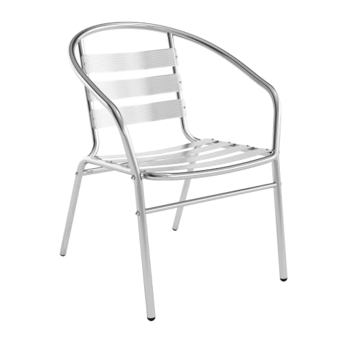 Flash Furniture Lila Commercial Aluminum Indoor-Outdoor Restaurant Stack Chair with Triple Slat Back and Arms