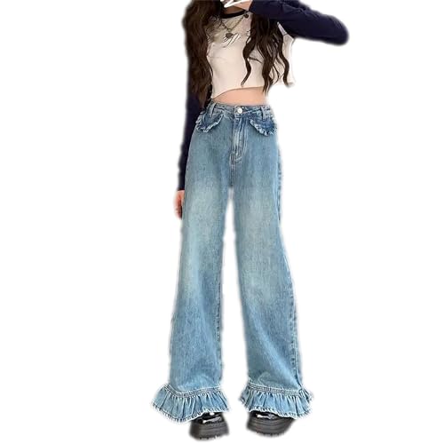 Dawery Flare Jeans Women Baggy Washed Vintage Streetwear Full Length Tender High Waist Retro Denim Trousers