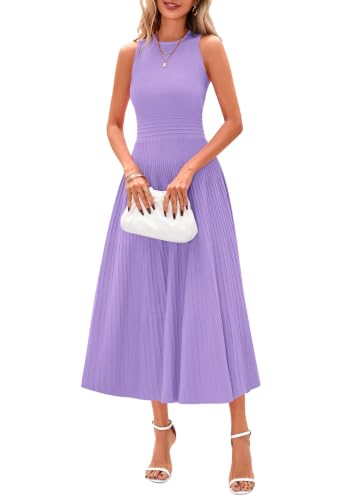 PRETTYGARDEN Spring Casual Dresses for Women 2026 Summer Business Work Midi Sleeveless A Line Pleated Cocktail Dress(Purple Medium)