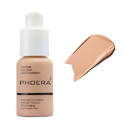 Phoera Foundation,Full Coverage Foundation Flawless Concealer Foundation,Matte Oil Control Concealer Foundation Cream,Durable Waterproof (103 Warm Peach) #TOP26