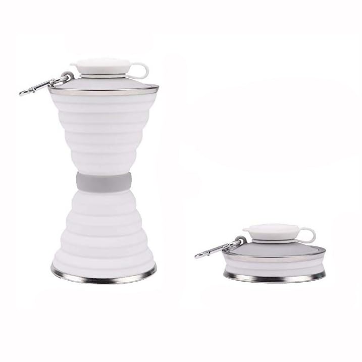 Bottiglia D'acqua Pieghevole in Silicone A Compressione Minimalista Per Lo Sport Per L'escursionismo in Palestra All'aperto,Bianca,9.6 * 9.6 * 18.5 cm