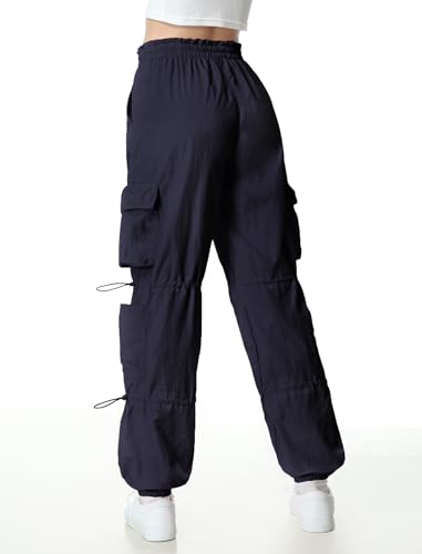 Image of EXARUS Girls Parachute Pants Cargo Hip Hop Wide Leg Baggy Y2K Teen | Tween Casual School Dance Streetwear with Pockets Elastic Waist Youth Junior Kids Bottoms Hiking 8-14Y