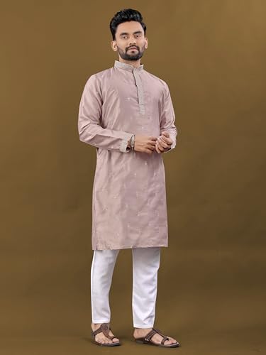 Men's Kurta Pajama set with silver jari embroidery buti design Ethnic Wear for Weddings & Traditional Events4