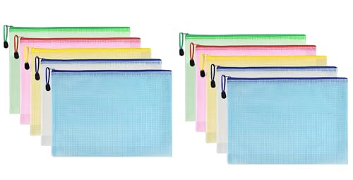 LORJE 10 Pack Mesh Document Bag, Plastic Zipper File Waterproof Folders Document Pouch for Paperwork School Office Supplies, Filing Envelopes Organizing Storage (A5-9.2x6.8 in)