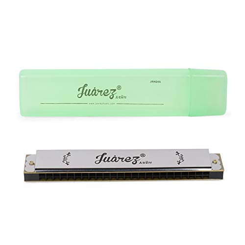 Image of JUAREZ JRH24A Professional Blues Harmonica Key of C Scale | Mouth Organ | Cover - Stainless Iron | Comb - Abs | Reed - Brass with Case Silver