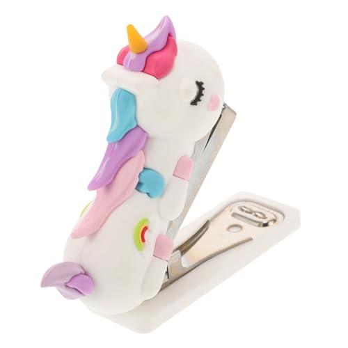 DEARMAMY Grapadora de Mano Mini Unicornio Portátil Antideslizante para Escritorio Compacta y Decorativa para Niñas y Oficina Papelera Estética con Mecanismo Fuerte y Alta Capacidad