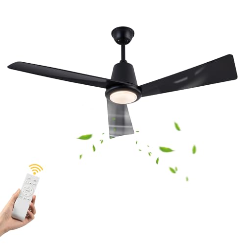 ZealEco - Ventilador de techo con luz LED, control remoto, 6 velocidades de viento, modo de marcha atrás y temporizador ajustable para decoración de dormitorio y sala de estar