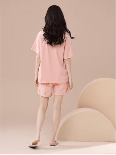 Image of Celary Korean Women's Pyjama Set|Cute Printed T-Shirt & Shorts Set|Soft Cotton Blend Women Night Suit Sleepwear| Shorts Set for Women