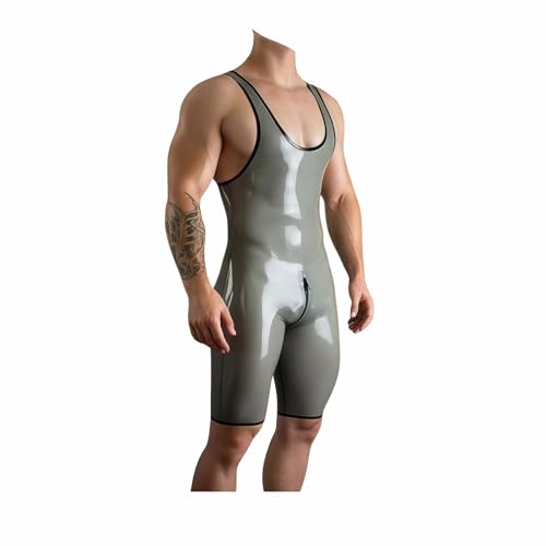 Men Latex Catsuit Sleeveless V-Neck Short Leg Tight One Piece Bodysuit Jumpsuit Customize