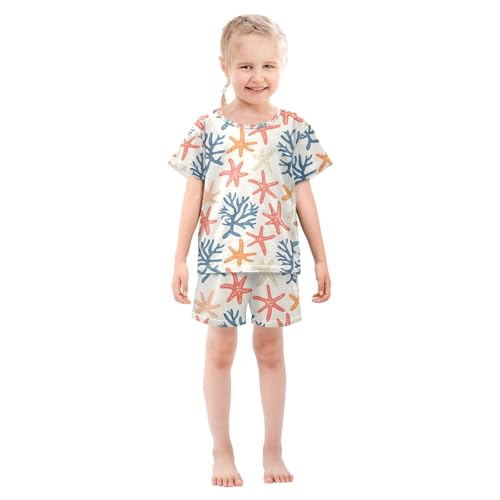 ALAZA Colorful Starfish Retro Pajamas Set Short Sleeve Cotton Sleepwear Summer Pjs 2 Piece 5-14Y3