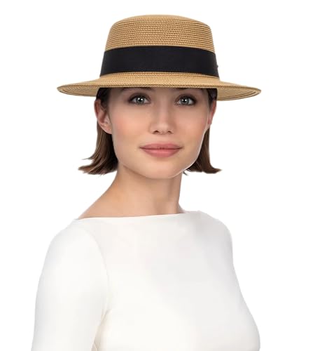 Straw Boater Summer Sun Hat - Wide Brim Fedora Panama Summer Beach Hat for Men Women