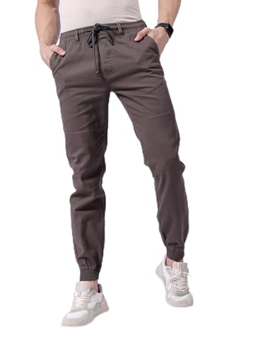 Image of The Indian Garage Co Men Slim Fit Solid Mid-Rise Biker Joggers
