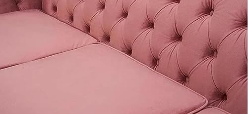 Image of Classic Hand Tufted 3 Seater Chesterfield Sofa in Wide Velvet for Home & Living Room & Office & Guest Room (Rosewood Pink)