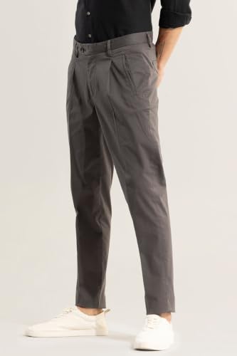 Image of SNITCH Dark Brown Slim Fit Cotton Trousers