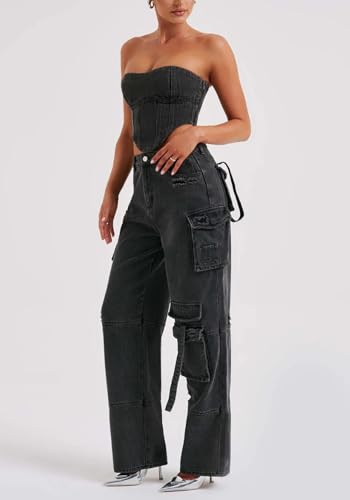 Cargo Jeans for Women Low Rise Baggy Jeans Y2K Multi-Pockets Straight Leg Casual Cargo Pants4