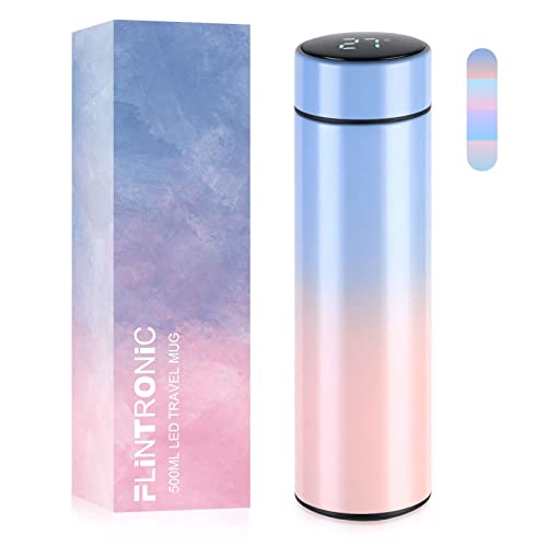 flintronic Bouteille Isotherme en Acier Inoxydable 500ml, Tasse de Voyage pour Eau Chaude avec Indicateur de Température à Ecran LED, Bouteille Intelligente pour Tasse Etanche