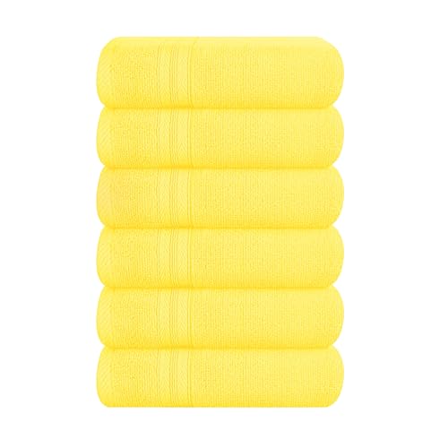 BOUTIQUO Ultra Soft 6-Piece Hand Towel Set 16x28-100% Ringspun Cotton - Durable & Highly Absorbent Hand Towels - Ideal for use in Bathroom Kitchen Gym Spa & General Cleaning - Lime Yellow