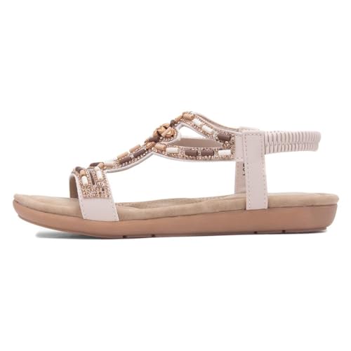 Lilley Womens Beige Beaded Strappy Slip On Sandal - Size 4 UK - Beige