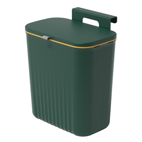 Bncxdc Kitchen Bin, Kitchen Waste Bin with Cover, Home Recycle Hanging Trash Can, Wall Mounted Rubbish Bin for Kitchen Cabinet Bathroom Office, 9.5 Litres Under Kitchen Counter Bin, Green